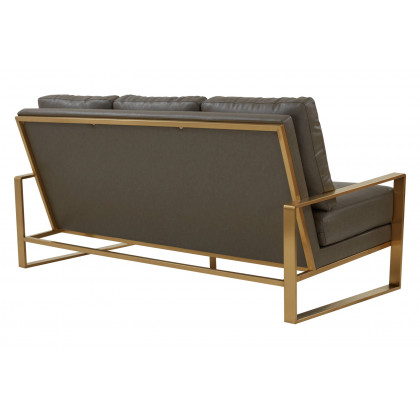 LeisureMod Jefferson Contemporary Modern Design Leather Sofa With Gold Frame - Gray