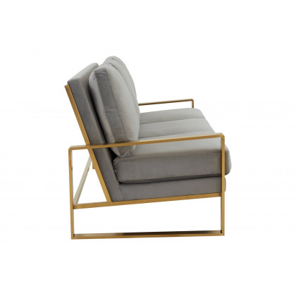 LeisureMod Jefferson Contemporary Modern Design Velvet Sofa With Gold Frame - Light Gray