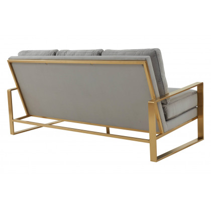 LeisureMod Jefferson Contemporary Modern Design Velvet Sofa With Gold Frame - Light Gray