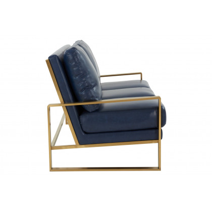 LeisureMod Jefferson Contemporary Modern Design Leather Sofa With Gold Frame - Navy Blue