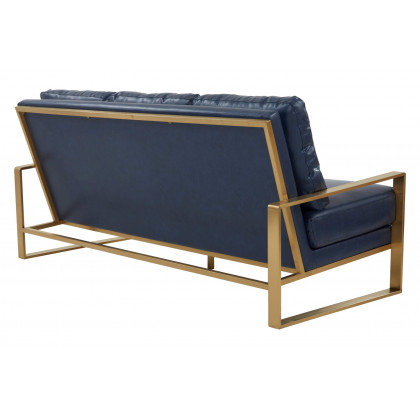 LeisureMod Jefferson Contemporary Modern Design Leather Sofa With Gold Frame - Navy Blue