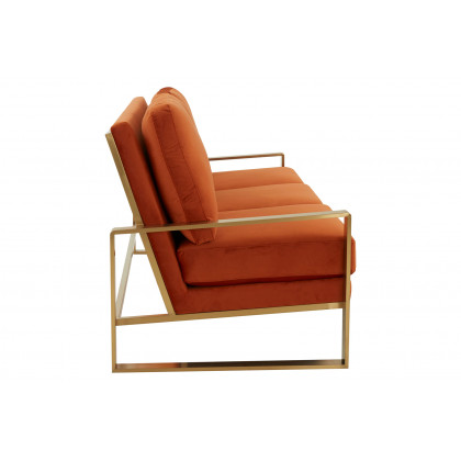 LeisureMod Jefferson Contemporary Modern Design Velvet Sofa With Gold Frame - Orange