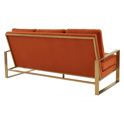 LeisureMod Jefferson Contemporary Modern Design Velvet Sofa With Gold Frame - Orange