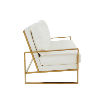 LeisureMod Jefferson Contemporary Modern Design Leather Sofa With Gold Frame - White