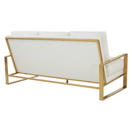 LeisureMod Jefferson Contemporary Modern Design Leather Sofa With Gold Frame - White