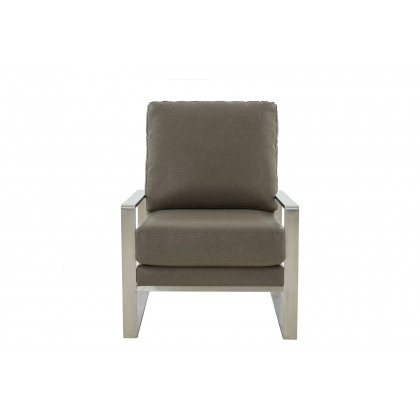 LeisureMod Jefferson Leather Modern Design Accent Armchair With Elegant Silver Frame - Gray