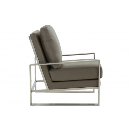 LeisureMod Jefferson Leather Modern Design Accent Armchair With Elegant Silver Frame - Gray