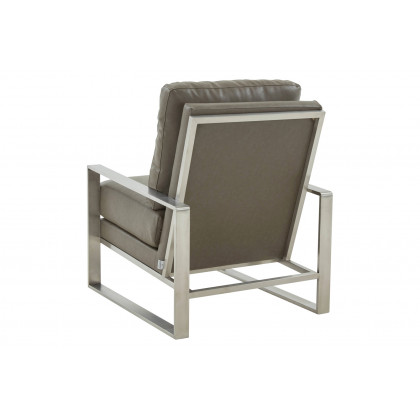 LeisureMod Jefferson Leather Modern Design Accent Armchair With Elegant Silver Frame - Gray