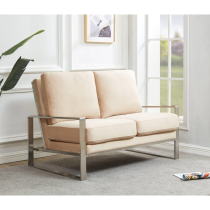 LeisureMod - Jefferson Contemporary Modern Velvet Loveseat With Gold Frame