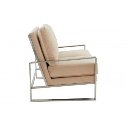 LeisureMod Jefferson Contemporary Modern Velvet Loveseat With Silver Frame - Beige