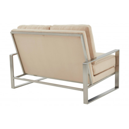 LeisureMod Jefferson Contemporary Modern Velvet Loveseat With Silver Frame - Beige