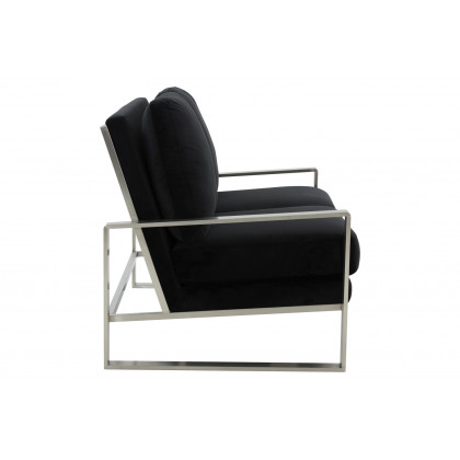 LeisureMod Jefferson Contemporary Modern Velvet Loveseat With Silver Frame - Black
