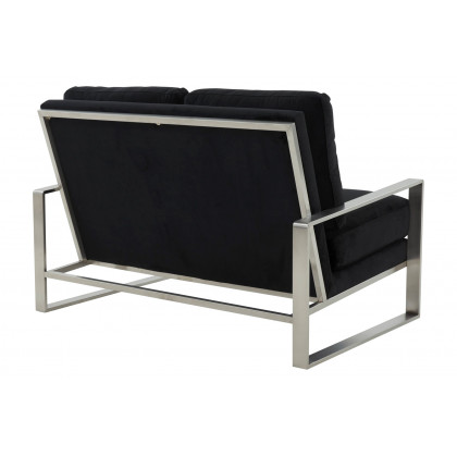 LeisureMod Jefferson Contemporary Modern Velvet Loveseat With Silver Frame - Black