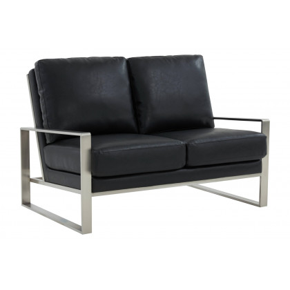 LeisureMod - Jefferson Contemporary Modern Faux Leather Loveseat With Silver Frame