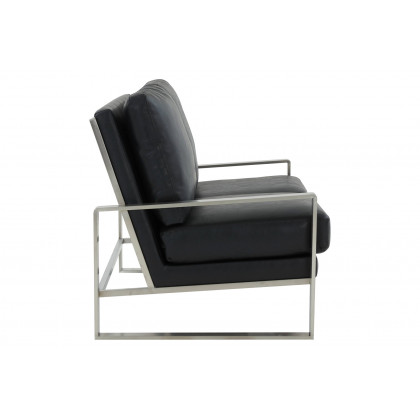 LeisureMod Jefferson Contemporary Modern Faux Leather Loveseat With Silver Frame - Black