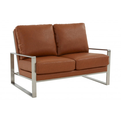LeisureMod - Jefferson Contemporary Modern Faux Leather Loveseat With Silver Frame