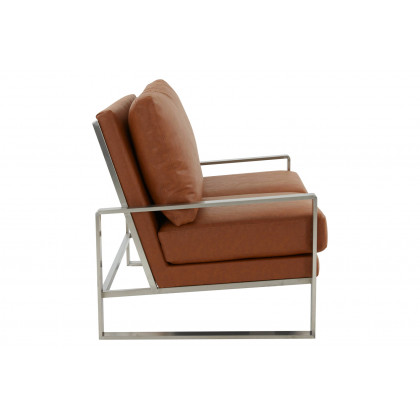 LeisureMod Jefferson Contemporary Modern Faux Leather Loveseat With Silver Frame - Cognac Tan