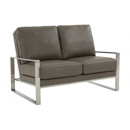 LeisureMod - Jefferson Contemporary Modern Faux Leather Loveseat With Silver Frame