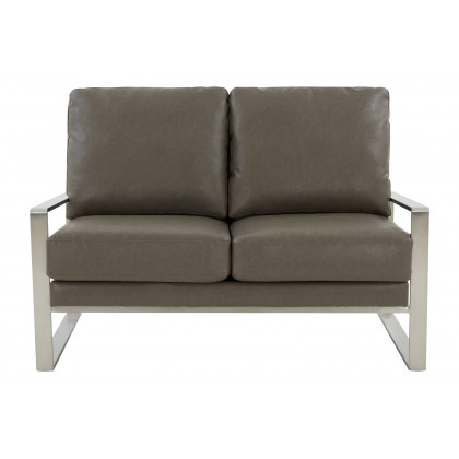 LeisureMod Jefferson Contemporary Modern Faux Leather Loveseat With Silver Frame - Gray