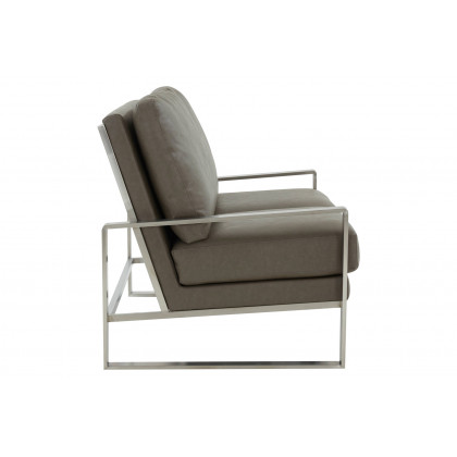 LeisureMod Jefferson Contemporary Modern Faux Leather Loveseat With Silver Frame - Gray