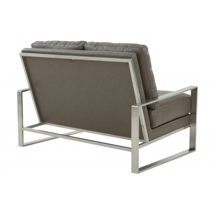 LeisureMod Jefferson Contemporary Modern Faux Leather Loveseat With Silver Frame - Gray
