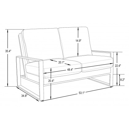 LeisureMod Jefferson Contemporary Modern Faux Leather Loveseat With Silver Frame - Gray