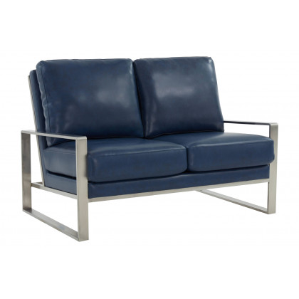 LeisureMod - Jefferson Contemporary Modern Faux Leather Loveseat With Silver Frame