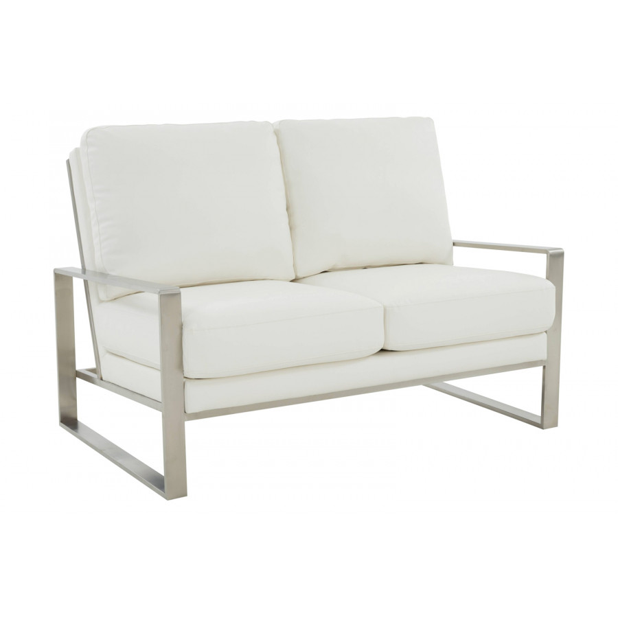 LeisureMod - Jefferson Contemporary Modern Faux Leather Loveseat With Silver Frame