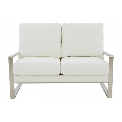 LeisureMod - Jefferson Contemporary Modern Faux Leather Loveseat With Silver Frame