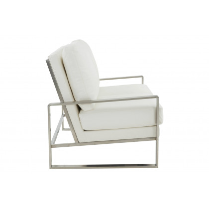 LeisureMod Jefferson Contemporary Modern Faux Leather Loveseat With Silver Frame - White