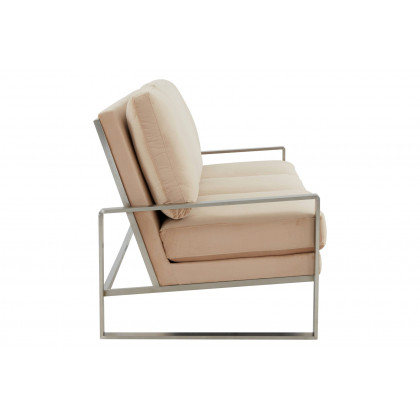 LeisureMod Jefferson Contemporary Modern Design Velvet Sofa With Silver Frame - Beige