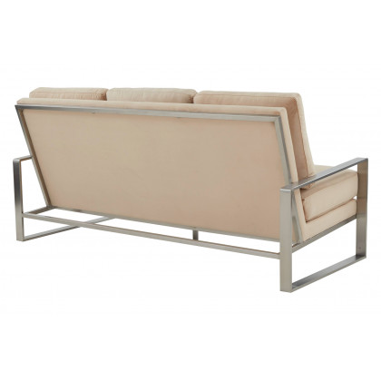 LeisureMod Jefferson Contemporary Modern Design Velvet Sofa With Silver Frame - Beige