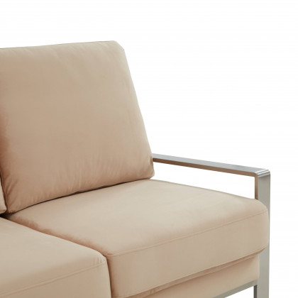 LeisureMod Jefferson Contemporary Modern Design Velvet Sofa With Silver Frame - Beige
