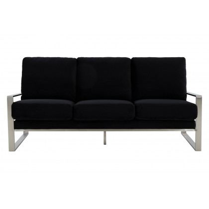 LeisureMod Jefferson Contemporary Modern Design Velvet Sofa With Silver Frame - Black