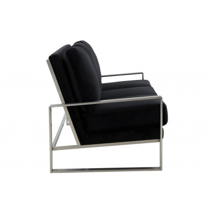 LeisureMod Jefferson Contemporary Modern Design Velvet Sofa With Silver Frame - Black