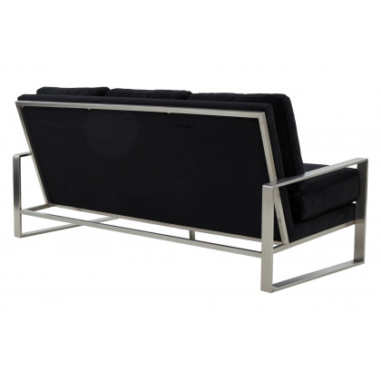 LeisureMod Jefferson Contemporary Modern Design Velvet Sofa With Silver Frame - Black