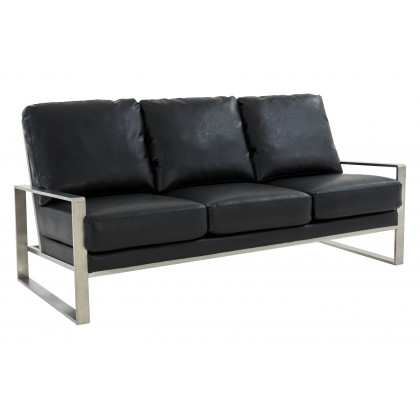LeisureMod - Jefferson Contemporary Modern Design Leather Sofa With Silver Frame