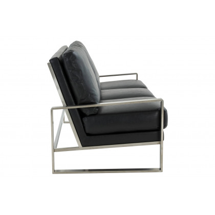 LeisureMod Jefferson Contemporary Modern Design Leather Sofa With Silver Frame - Black