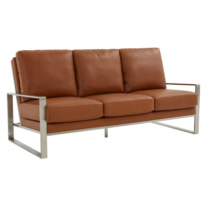 LeisureMod - Jefferson Contemporary Modern Design Leather Sofa With Silver Frame