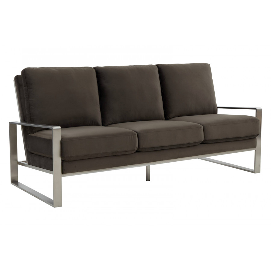 LeisureMod Jefferson Contemporary Modern Design Velvet Sofa With Silver Frame - Dark Gray