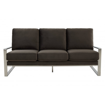 LeisureMod Jefferson Contemporary Modern Design Velvet Sofa With Silver Frame - Dark Gray