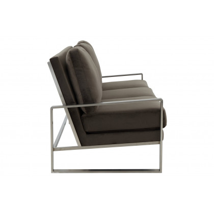 LeisureMod Jefferson Contemporary Modern Design Velvet Sofa With Silver Frame - Dark Gray
