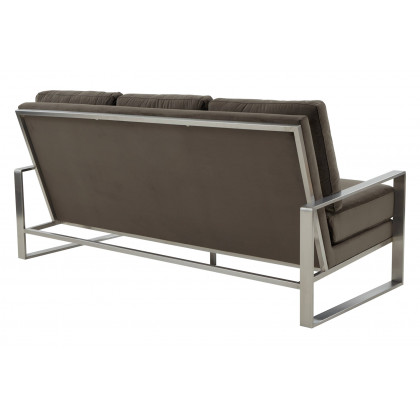 LeisureMod Jefferson Contemporary Modern Design Velvet Sofa With Silver Frame - Dark Gray