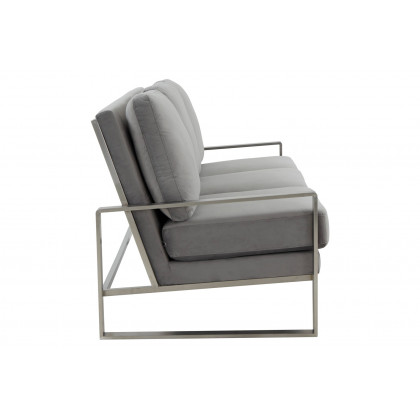 LeisureMod Jefferson Contemporary Modern Design Velvet Sofa With Silver Frame - Light Gray