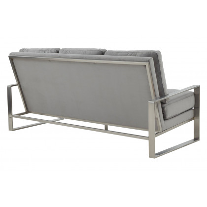 LeisureMod Jefferson Contemporary Modern Design Velvet Sofa With Silver Frame - Light Gray
