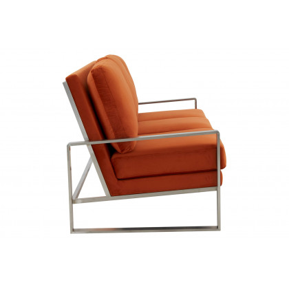 LeisureMod Jefferson Contemporary Modern Design Velvet Sofa With Silver Frame - Orange