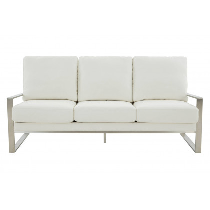 LeisureMod Jefferson Contemporary Modern Design Leather Sofa With Silver Frame - White