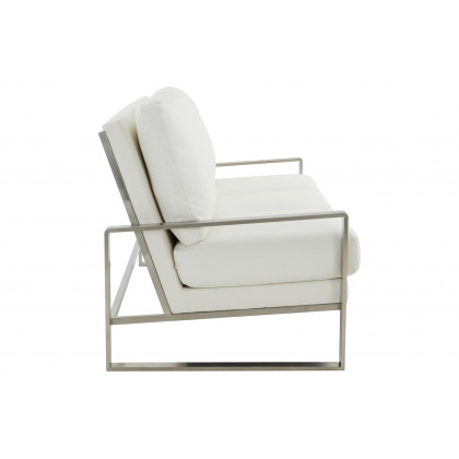 LeisureMod Jefferson Contemporary Modern Design Leather Sofa With Silver Frame - White