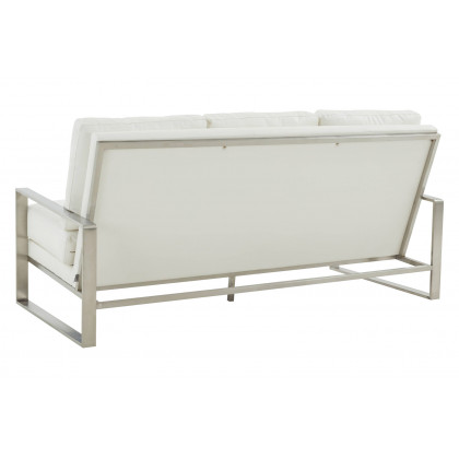 LeisureMod Jefferson Contemporary Modern Design Leather Sofa With Silver Frame - White