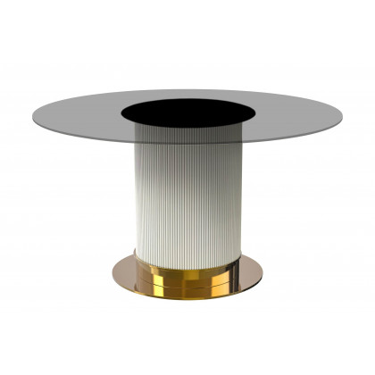 LeisureMod - Jexis Modern 60" Round Dining Table with Glass Top and White/Gold Pedestal Base